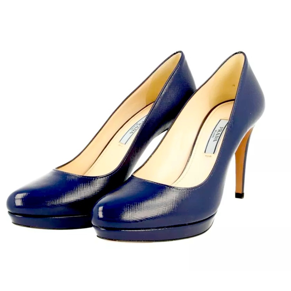New AUTHENTIC PRADA SAFFIANO PUMPS SHOES ROYAL Dark Blue US 6.5 EU R 36.5 L 36